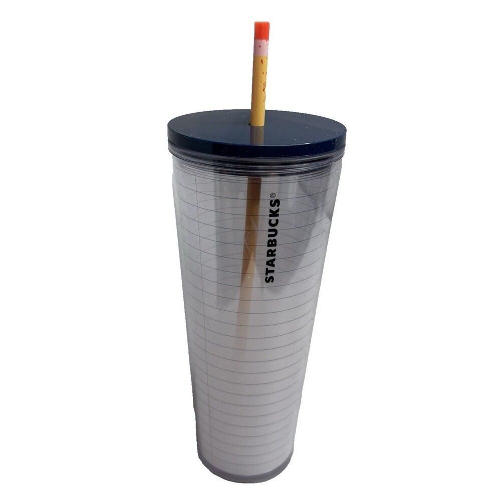Starbucks Venti 24 fl oz Travel Tumbler Notebook Paper Design EUC
